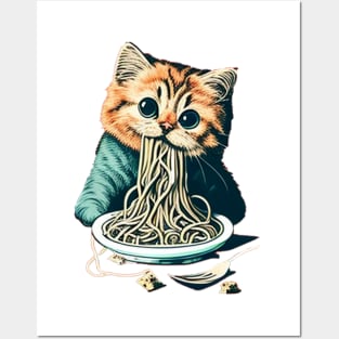 CAT EATING SPAGHETTI Posters and Art